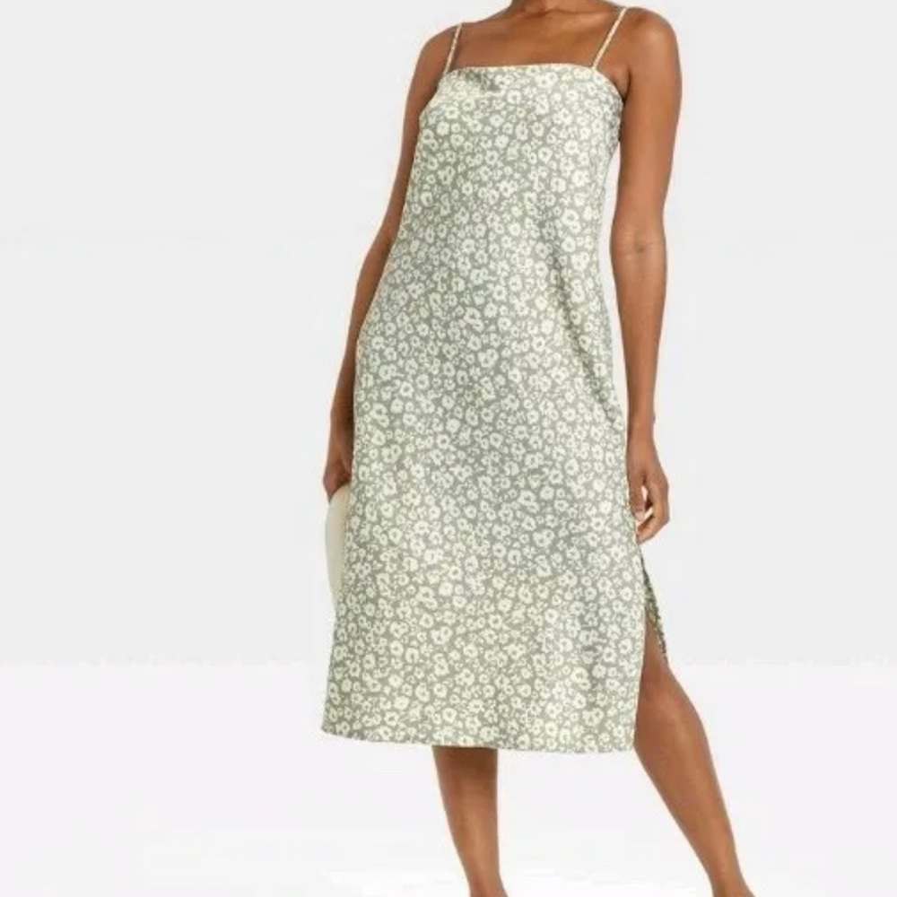 a new day Sage Green Floral Slip Midi Dress